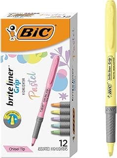 BIC Brite Liner Grip Pastel Highlighter Set, Chisel Tip, 12-Count